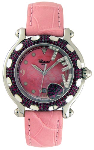 Chopard Happy Sport Series Ruby Love Heart 18kt White Gold Steel Ladies Diamond Watch 278945-421 in Pink Chopard Happy Sport Series Ruby Love Heart 18kt White Gold Steel Ladies Diamond Watch 278945-421 in Pink