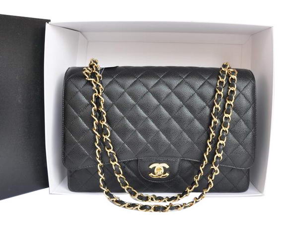Chanel A47600 Black Original Caviar Leather Jumbo Flap Bag Gold
