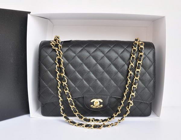 Chanel A47600 Black Original Caviar Leather Jumbo Flap Bag Gold Chanel A47600 Black Original Caviar Leather Jumbo Flap Bag Gold
