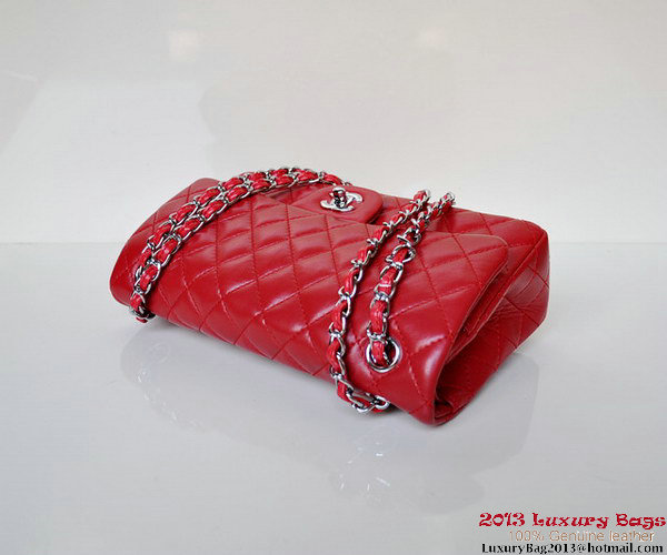 Chanel A01112 Classic Flap Bag Red Sheepskin Silver Chanel A01112 Classic Flap Bag Red Sheepskin Silver