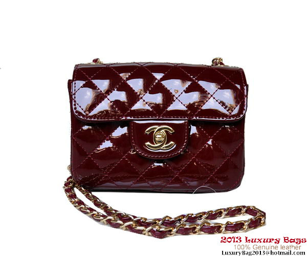 Chanel A01115 mini Flap Bag Bordeaux Patent Leather Gold