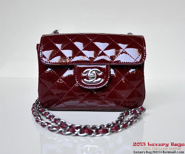 Chanel A01115 mini Flap Bag Bordeaux Patent Leather Silver Chanel A01115 mini Flap Bag Bordeaux Patent Leather Silver