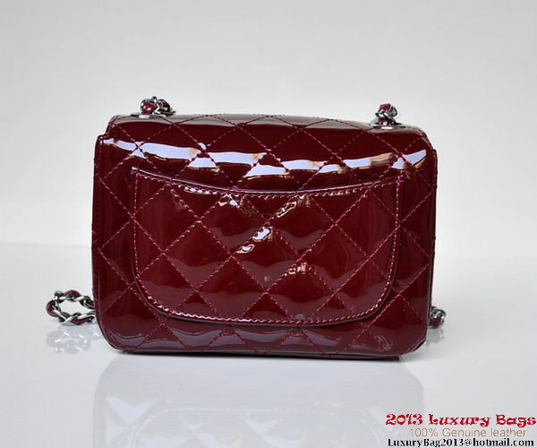 Chanel A01115 mini Flap Bag Bordeaux Patent Leather Silver Chanel A01115 mini Flap Bag Bordeaux Patent Leather Silver