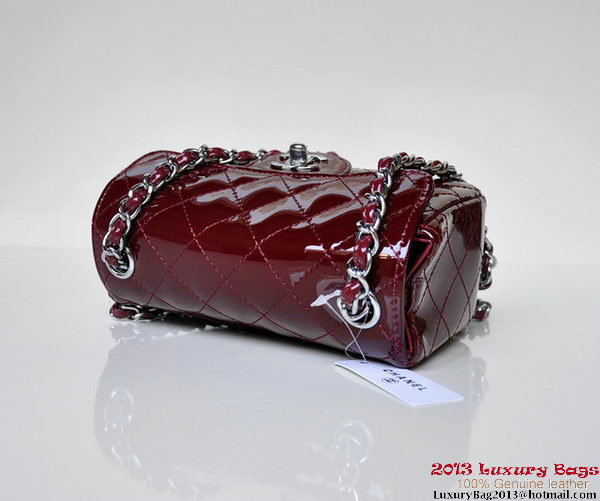 Chanel A01115 mini Flap Bag Bordeaux Patent Leather Silver Chanel A01115 mini Flap Bag Bordeaux Patent Leather Silver