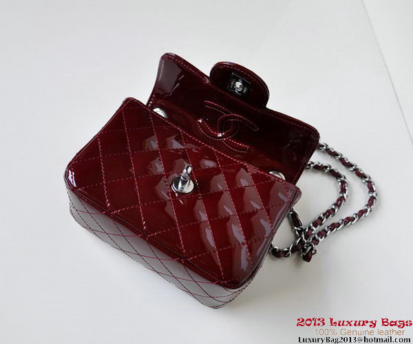 Chanel A01115 mini Flap Bag Bordeaux Patent Leather Silver Chanel A01115 mini Flap Bag Bordeaux Patent Leather Silver
