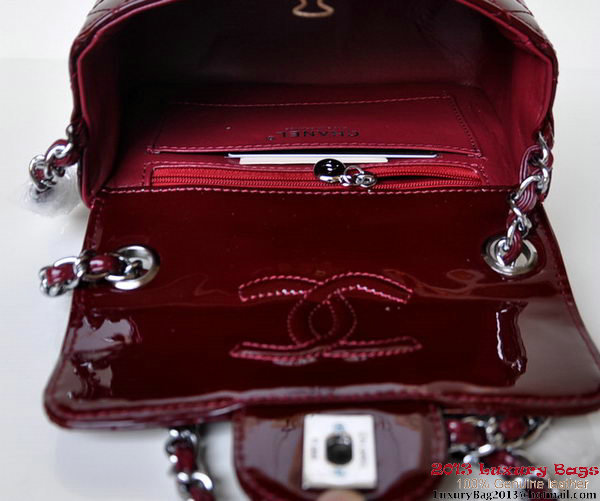 Chanel A01115 mini Flap Bag Bordeaux Patent Leather Silver Chanel A01115 mini Flap Bag Bordeaux Patent Leather Silver