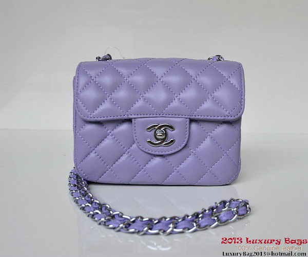 Chanel A01115 mini Flap Bag Violet Sheepskin Leather Silver Chanel A01115 mini Flap Bag Violet Sheepskin Leather Silver