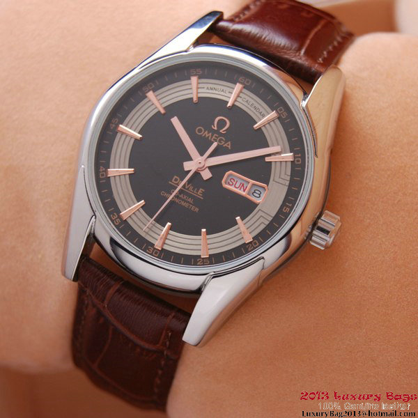OMEGA DE VILLE HOUR VISION ANNUAL CALENDAR Steel on Brown Leather Strap OM77105 OMEGA DE VILLE HOUR VISION ANNUAL CALENDAR Steel on Brown Leather Strap OM77105