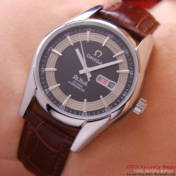 OMEGA DE VILLE HOUR VISION ANNUAL CALENDAR Steel on Brown Leather Strap OM77111 OMEGA DE VILLE HOUR VISION ANNUAL CALENDAR Steel on Brown Leather Strap OM77111