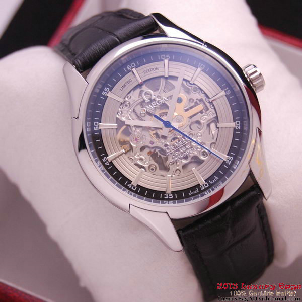 OMEGA DE VILLE Tourbillon Watches Steel on Black Leather Strap Om7008