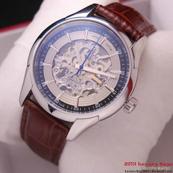 OMEGA DE VILLE Tourbillon Watches Steel on Brown Leather Strap Om7007 OMEGA DE VILLE Tourbillon Watches Steel on Brown Leather Strap Om7007