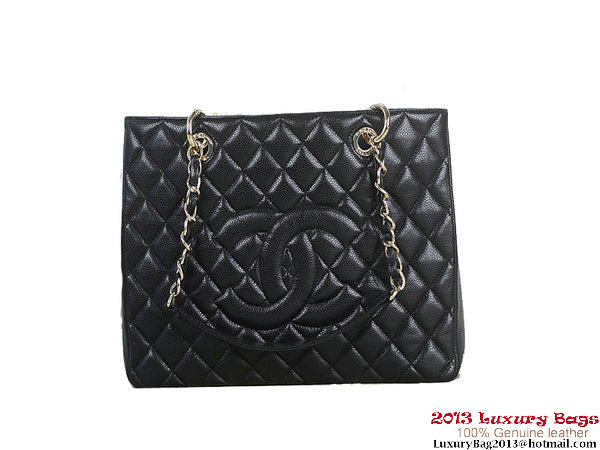 Chanel A50995 Black Original Cannage Leather Shoulder Bag Gold