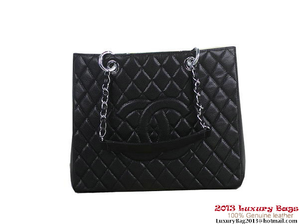 Chanel A50995 Black Original Cannage Leather Shoulder Bag Silver