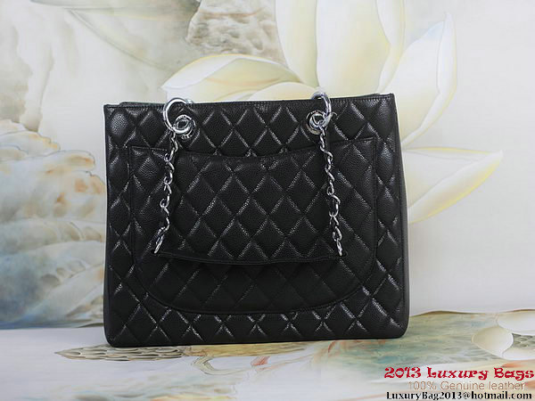 Chanel A50995 Black Original Cannage Leather Shoulder Bag Silver Chanel A50995 Black Original Cannage Leather Shoulder Bag Silver