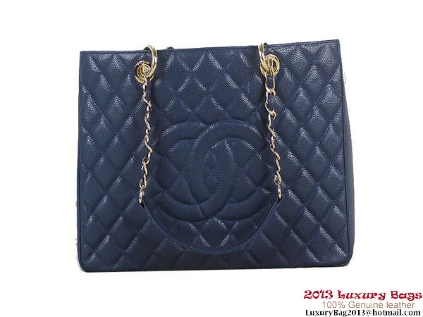 Chanel A50995 RoyalBlue Original Cannage Leather Shoulder Bag Gold