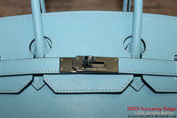 Hermes Birkin 35CM Tote Bag Light Blue Palm Pattern Leather H6089 Silver