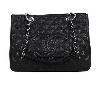 Chanel Classic CC Shopping Bag Black Cannage Patterns A35899 Silver Chanel Classic CC Shopping Bag Black Cannage Patterns A35899 Silver