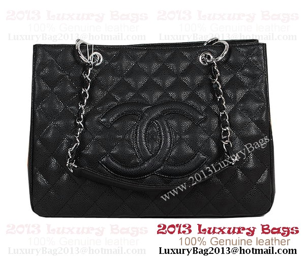 Chanel Classic CC Shopping Bag Black Cannage Patterns A35899 Silver