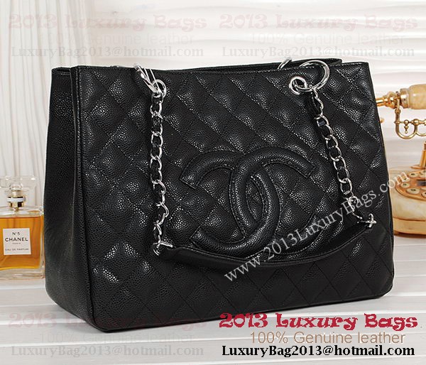 Chanel Classic CC Shopping Bag Black Cannage Patterns A35899 Silver Chanel Classic CC Shopping Bag Black Cannage Patterns A35899 Silver