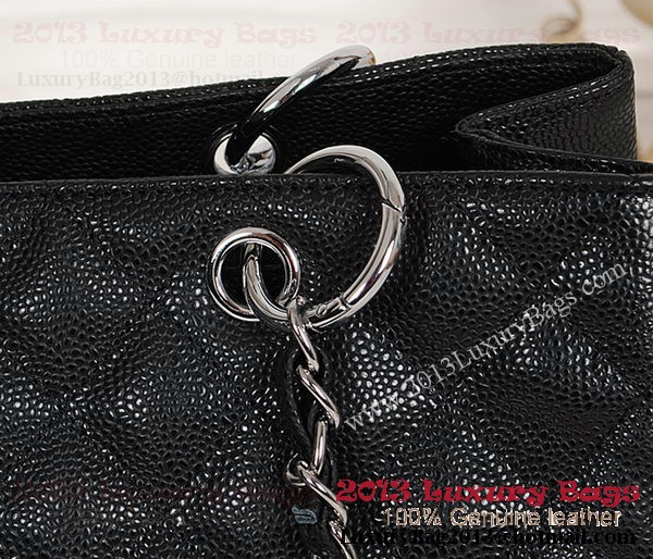 Chanel Classic CC Shopping Bag Black Cannage Patterns A35899 Silver Chanel Classic CC Shopping Bag Black Cannage Patterns A35899 Silver