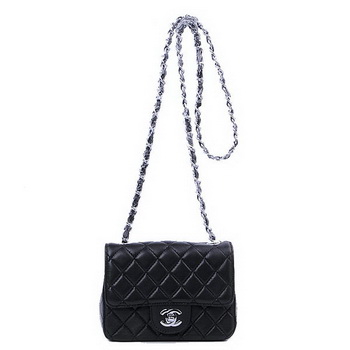 Chanel mini Classic Flap Bag Black Sheekskin 1115 Silver Chanel mini Classic Flap Bag Black Sheekskin 1115 Silver