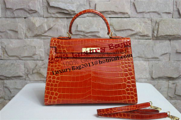 Hermes Kelly 32cm Shoulder Bag Orange Croco Patent Leather K32 Gold Hermes Kelly 32cm Shoulder Bag Orange Croco Patent Leather K32 Gold