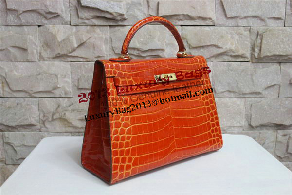 Hermes Kelly 32cm Shoulder Bag Orange Croco Patent Leather K32 Gold Hermes Kelly 32cm Shoulder Bag Orange Croco Patent Leather K32 Gold