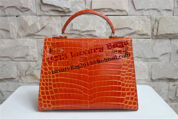 Hermes Kelly 32cm Shoulder Bag Orange Croco Patent Leather K32 Gold Hermes Kelly 32cm Shoulder Bag Orange Croco Patent Leather K32 Gold