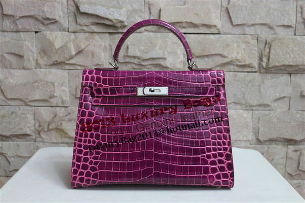 Hermes Kelly 32cm Shoulder Bag Purple Croco Patent Leather K32 Silver Hermes Kelly 32cm Shoulder Bag Purple Croco Patent Leather K32 Silver