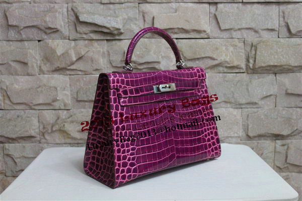 Hermes Kelly 32cm Shoulder Bag Purple Croco Patent Leather K32 Silver Hermes Kelly 32cm Shoulder Bag Purple Croco Patent Leather K32 Silver