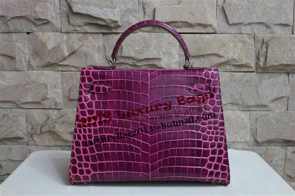 Hermes Kelly 32cm Shoulder Bag Purple Croco Patent Leather K32 Silver Hermes Kelly 32cm Shoulder Bag Purple Croco Patent Leather K32 Silver
