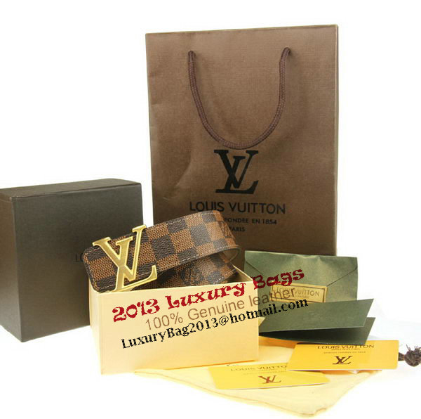 Louis Vuitton Damier Ebene Canvas Belt LV207 Gold Louis Vuitton Damier Ebene Canvas Belt LV207 Gold