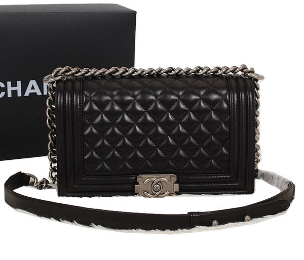 Chanel Black Sheppskin Leather Le Boy Flap Shoulder Bag A67086 Silver