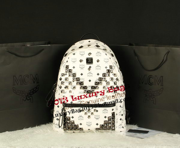 MCM Stark Backpack Jumbo in Calf Leather 8100 White MCM Stark Backpack Jumbo in Calf Leather 8100 White