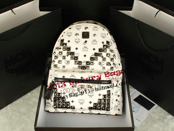 MCM Stark Backpack Jumbo in Calf Leather 8100 White MCM Stark Backpack Jumbo in Calf Leather 8100 White