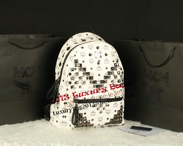 MCM Stark Backpack Jumbo in Calf Leather 8100 White MCM Stark Backpack Jumbo in Calf Leather 8100 White