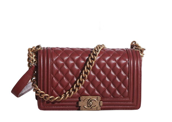Chanel Boy Flap Shoulder Bag in Burgundy Lambskin Leather A67086 Gold