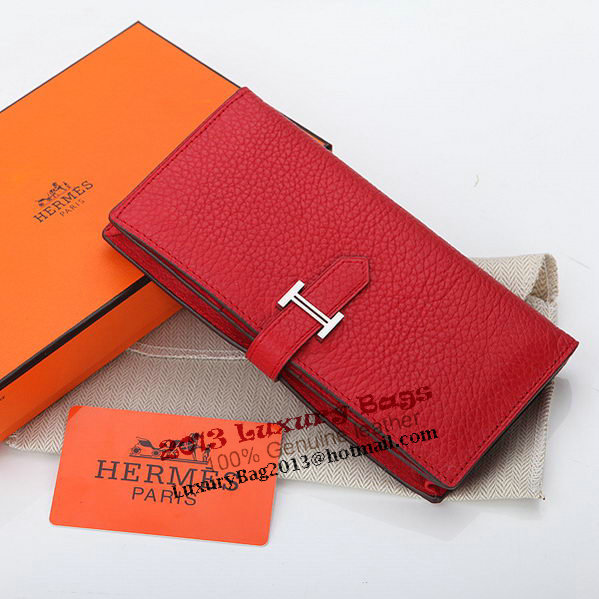 Hermes Bearn Japonaise Bi-Fold Wallet Grainy Leather A208 Red Hermes Bearn Japonaise Bi-Fold Wallet Grainy Leather A208 Red