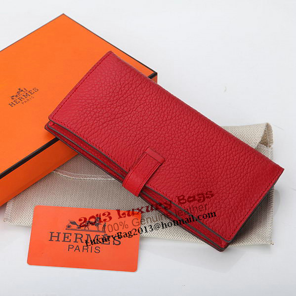 Hermes Bearn Japonaise Bi-Fold Wallet Grainy Leather A208 Red Hermes Bearn Japonaise Bi-Fold Wallet Grainy Leather A208 Red