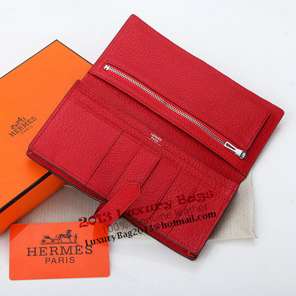 Hermes Bearn Japonaise Bi-Fold Wallet Grainy Leather A208 Red Hermes Bearn Japonaise Bi-Fold Wallet Grainy Leather A208 Red