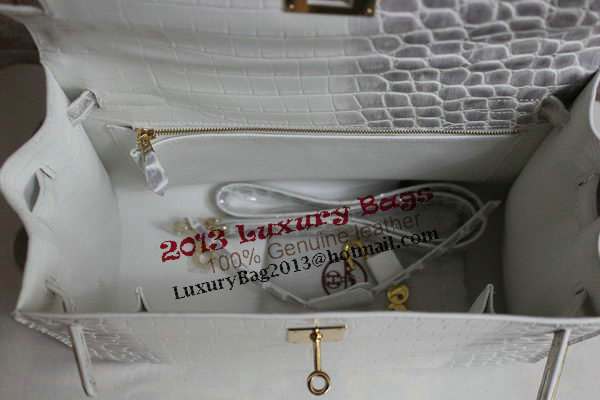 Hermes Kelly 32cm Shoulder Bag White Croco Leather K32 Gold Hermes Kelly 32cm Shoulder Bag White Croco Leather K32 Gold