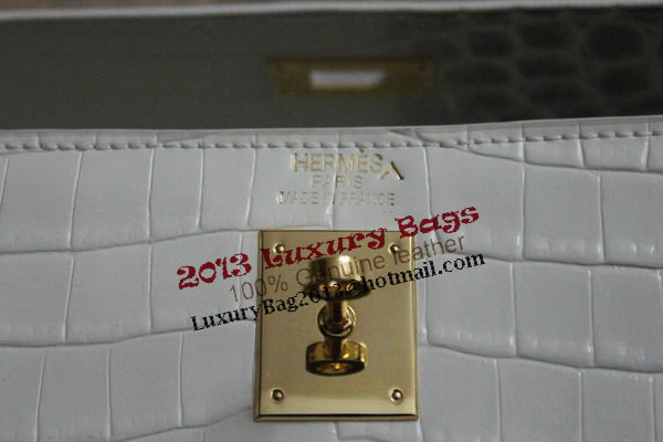 Hermes Kelly 32cm Shoulder Bag White Croco Leather K32 Gold Hermes Kelly 32cm Shoulder Bag White Croco Leather K32 Gold