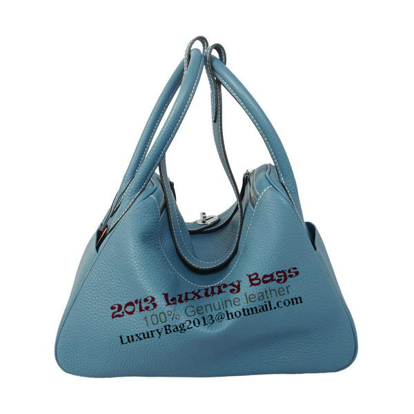 Hermes Lindy 30CM Blue Grainy Leather Havanne Shoulder Bag Hermes Lindy 30CM Blue Grainy Leather Havanne Shoulder Bag