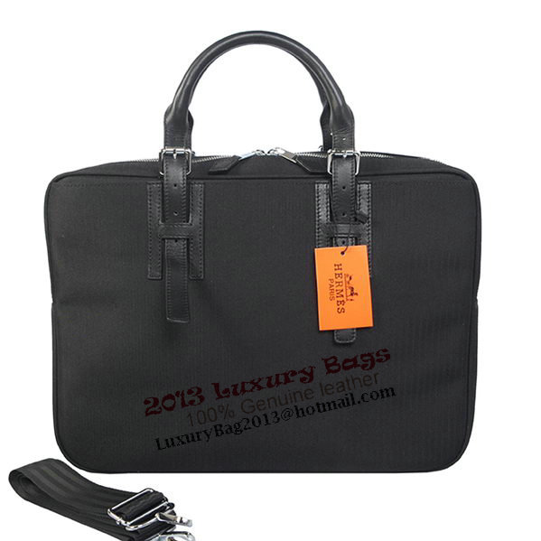 Hermes Mens Briefcase Canvas & Leather H1702D Black Hermes Mens Briefcase Canvas & Leather H1702D Black