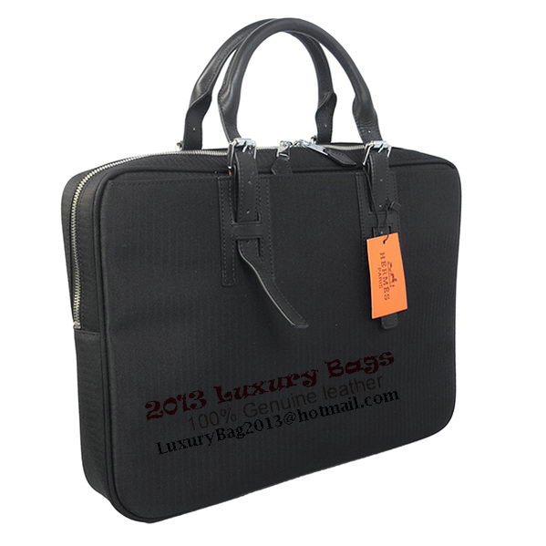 Hermes Mens Briefcase Canvas & Leather H1702D Black Hermes Mens Briefcase Canvas & Leather H1702D Black