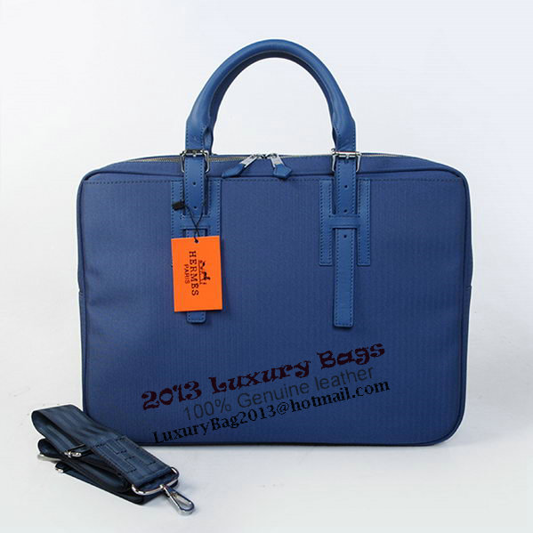 Hermes Mens Briefcase Canvas & Leather H1702D Blue Hermes Mens Briefcase Canvas & Leather H1702D Blue