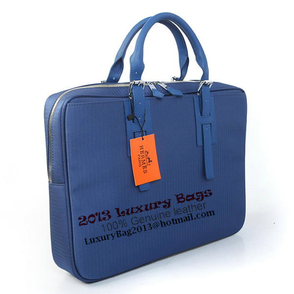 Hermes Mens Briefcase Canvas & Leather H1702D Blue Hermes Mens Briefcase Canvas & Leather H1702D Blue