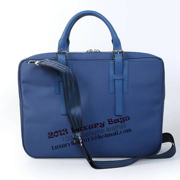 Hermes Mens Briefcase Canvas & Leather H1702D Blue Hermes Mens Briefcase Canvas & Leather H1702D Blue