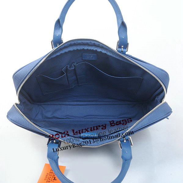 Hermes Mens Briefcase Canvas & Leather H1702D Blue Hermes Mens Briefcase Canvas & Leather H1702D Blue