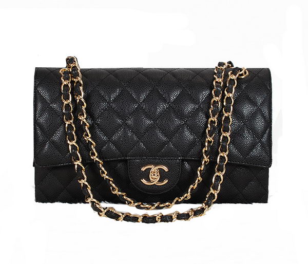 Chanel Classic Flap Bag 1113 Black Original Cannage Pattern Leather Gold